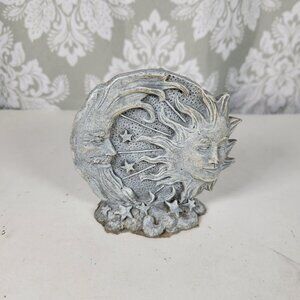Celestial Sun and Crescent Moon Face with Stars Figurine - Resin, VTG Style